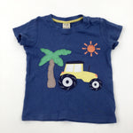 Colourful Tractor Appliqued Blue T-Shirt - Boys 3-4 Years