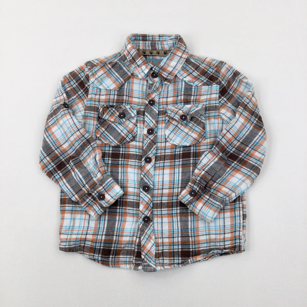 Orange & Brown Checked Shirt - Boys 3-4 Years