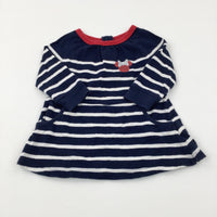 Minnie Mouse Glittery Navy Striped Knitted Dress - Girls 6-9 Months