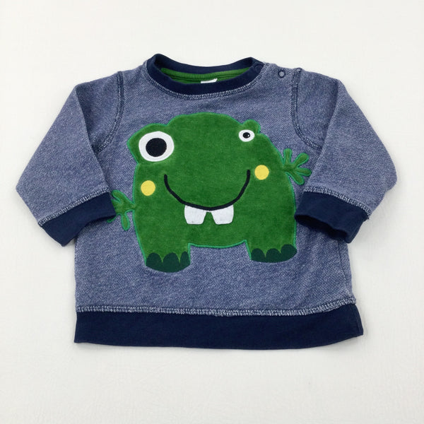 Smiley Monster Appliqued Navy Jumper - Boys 9-12 Months