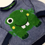 Smiley Monster Appliqued Navy Jumper - Boys 9-12 Months