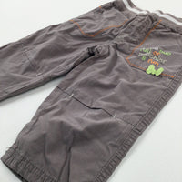 'Little Pup Full Of Mischief & Fun' Mushroom Lightweight Trousers - Boys 9-12 Months