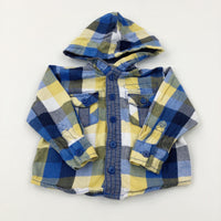 Navy & Yellow Checked Long Sleeve Hooded Top - Boys 9-12 Months