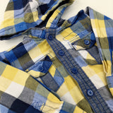 Navy & Yellow Checked Long Sleeve Hooded Top - Boys 9-12 Months