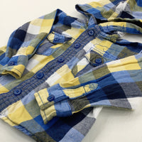 Navy & Yellow Checked Long Sleeve Hooded Top - Boys 9-12 Months