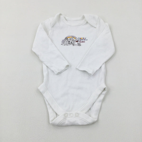 'Family' Winnie The Pooh & Friends White Long Sleeve Bodysuit - Boys 9-12 Months