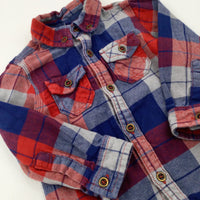 Red & Navy Checked Long Sleeve Shirt - Boys 9-12 Months