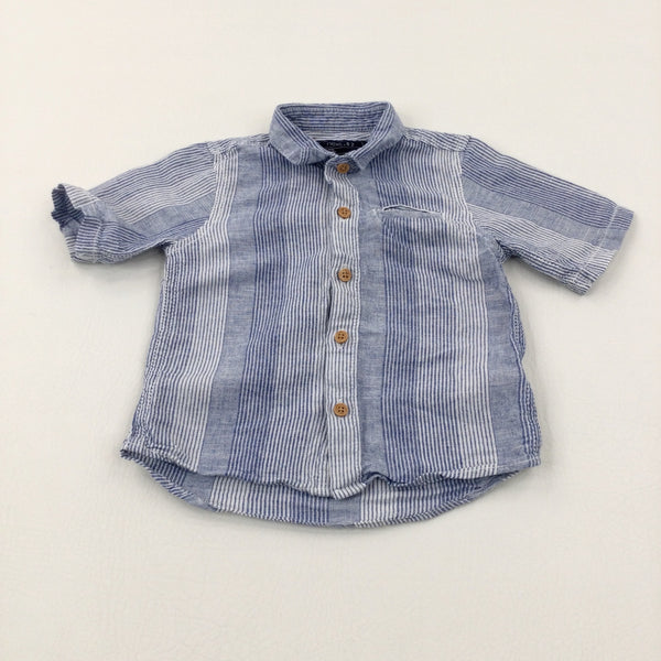 Light Blue Striped Linen Mix Shirt - Boys 9-12 Months