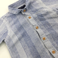 Light Blue Striped Linen Mix Shirt - Boys 9-12 Months