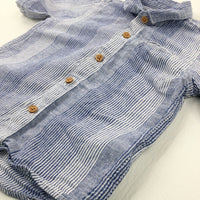 Light Blue Striped Linen Mix Shirt - Boys 9-12 Months