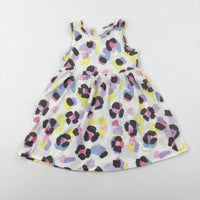Colourful Patterned White Dress - Girls 3-4 Years
