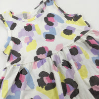 Colourful Patterned White Dress - Girls 3-4 Years