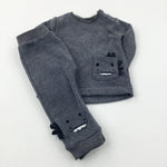 Smiley Monsters Appliqued Charcoal Grey Sweatshirt & Jogger Set - Boys 12-18 Months