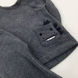 Smiley Monsters Appliqued Charcoal Grey Sweatshirt & Jogger Set - Boys 12-18 Months