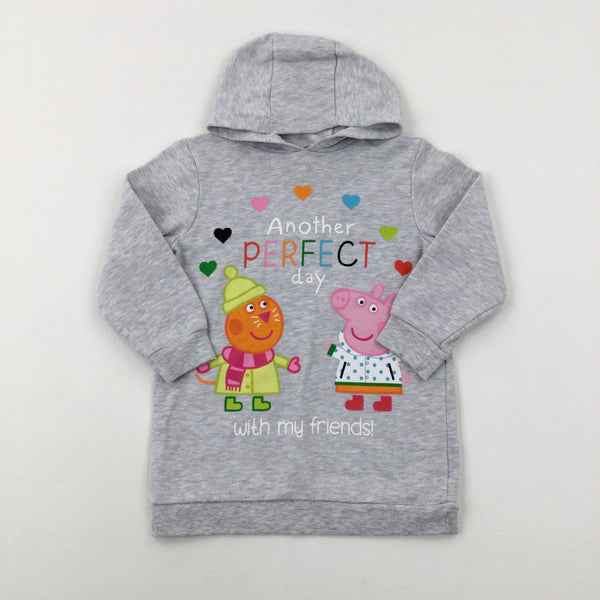 'Another Perfect Day' Peppa Pig Grey Longline Hoodie - Girls 3-4 Years