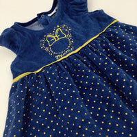 'Minnie' Mouse Spotty Blue Velour Dress - Girls 12-18 Months