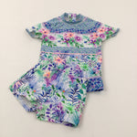 Flowers Purple & Blue Beach Top & Shorts Set - Girls 12-18 Months