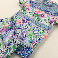 Flowers Purple & Blue Beach Top & Shorts Set - Girls 12-18 Months