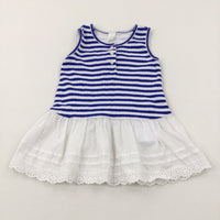 Blue Striped Dress With Embroidered Trim - Girls 12-18 Months