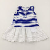 Blue Striped Dress With Embroidered Trim - Girls 12-18 Months