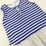 Blue Striped Dress With Embroidered Trim - Girls 12-18 Months