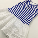 Blue Striped Dress With Embroidered Trim - Girls 12-18 Months