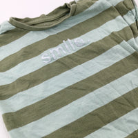 'Smile' Green Striped Romper - Boys 12-18 Months