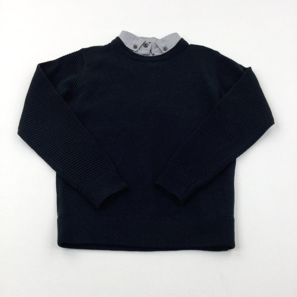 Black Knitted Jumper With Faux Shirt Collar - Boys 8-9 Years