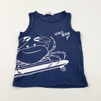 'Venice Beach' Crab & Skateboard Navy Vest Top - Boys 5-6 Years