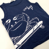 'Venice Beach' Crab & Skateboard Navy Vest Top - Boys 5-6 Years