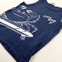 'Venice Beach' Crab & Skateboard Navy Vest Top - Boys 5-6 Years