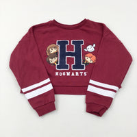 'Hogwarts' Appliqued Harry Potter Burgundy Cropped Sweatshirt - Girls 8-9 Years