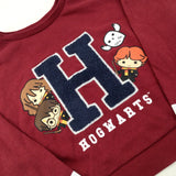 'Hogwarts' Appliqued Harry Potter Burgundy Cropped Sweatshirt - Girls 8-9 Years