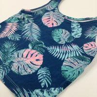 Tropical Leaves Blue & Turquoise Vest Top - Girls 8-9 Years