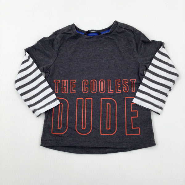 'The Coolest Dude' Grey Striped Long Sleeve Top - Boys 12-18 Months