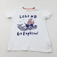 'Legend Go Explore' Ship & Whale White T-Shirt  - Boys 5-6 Years