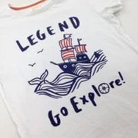 'Legend Go Explore' Ship & Whale White T-Shirt  - Boys 5-6 Years