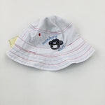 **NEW** 'Monkey Stuff' Monkey Embroidered White Sun Hat - Boys 12-18 Months