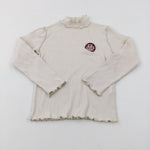 'Big Thanks' Textured Cream Long Sleeve Top - Girls 8-9 Years