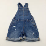 Distressed Mid Blue Denim Short Dungarees - Girls 8-9 Years