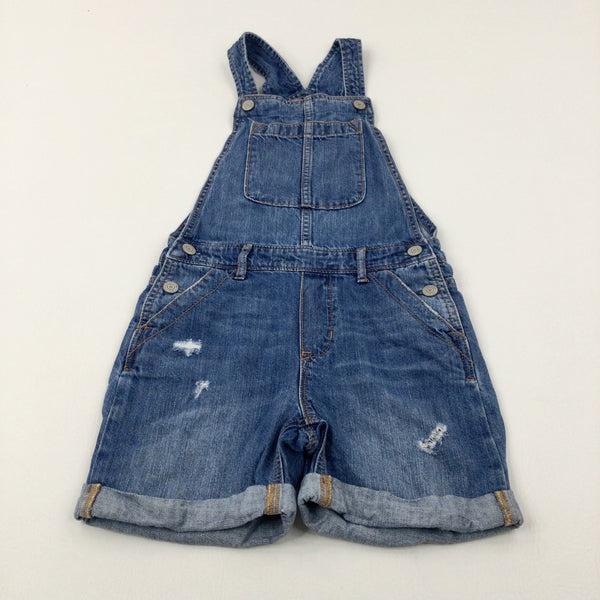 Distressed Mid Blue Denim Short Dungarees - Girls 8-9 Years