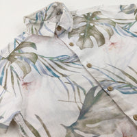 Tropical Leaves White Linen Mix Shirt - Boys 5-6 Years