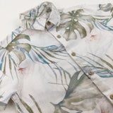 Tropical Leaves White Linen Mix Shirt - Boys 5-6 Years