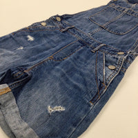 Distressed Mid Blue Denim Short Dungarees - Girls 8-9 Years