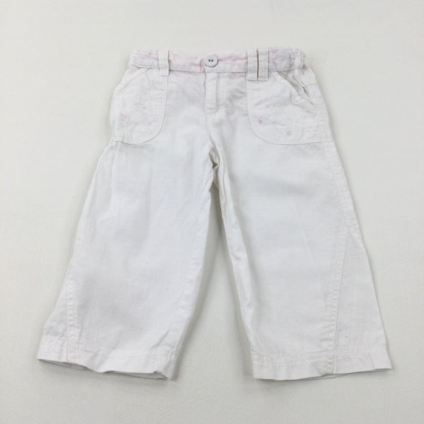 Flowers Embroidered White Lightweight Trousers - Girls 5-6 Years