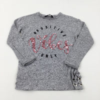 '#Positive' Sequinned Mottled Grey Lightweight Jumper - Girls 5-6 Years