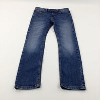 Mid Blue Denim Jeans With Adjustable Waist - Boys 9-10 Years