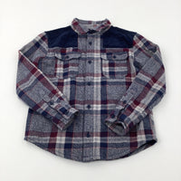 Burgundy & Navy Checked Long Sleeve Shirt - Boys 9-10 Years