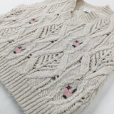 Flowers Embroidered Cream Knitted Tank Top - Girls 9-10 Years