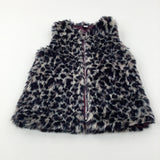 Animal Print Burgundy & Navy Fluffy Gilet - Girls 9-10 Years